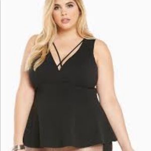 Torrid Black Strappy V-Neck Date Night Peplum Top